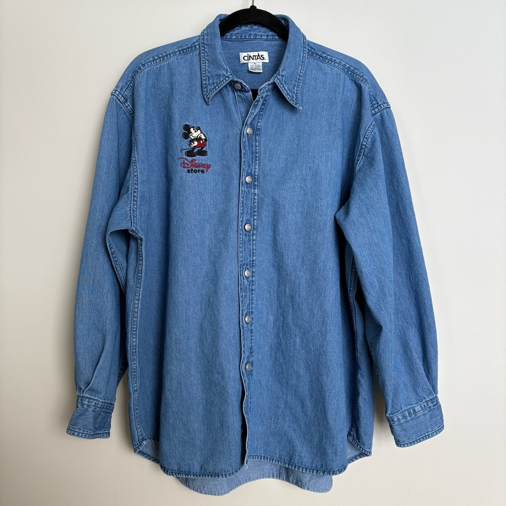 Disney Store Mickey Denim Button Up Work Shirt Cintas XL Oversized Unisex